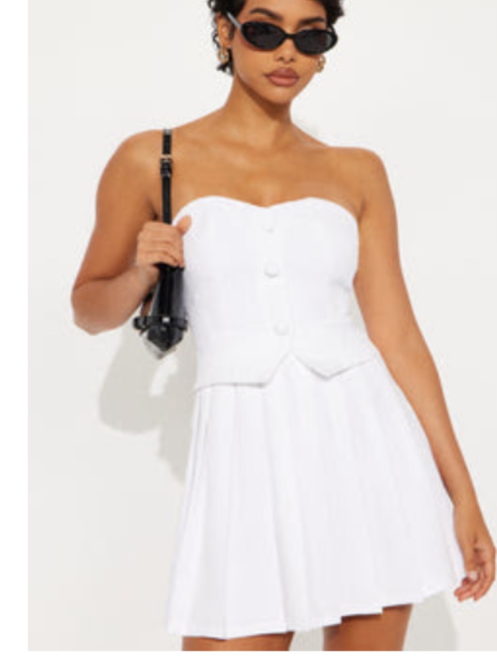 White Strapless Button-Front Mini Dress